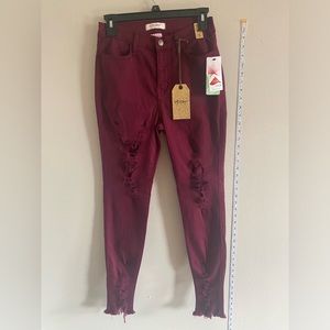NWT Vibrant Miu Distressed Burgundy Pants